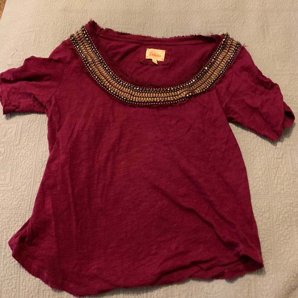 Purple-y maroon blouse beautiful beaded detail